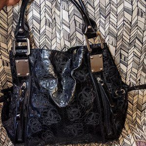 Sharif Large Black Glossy Leather Handbag